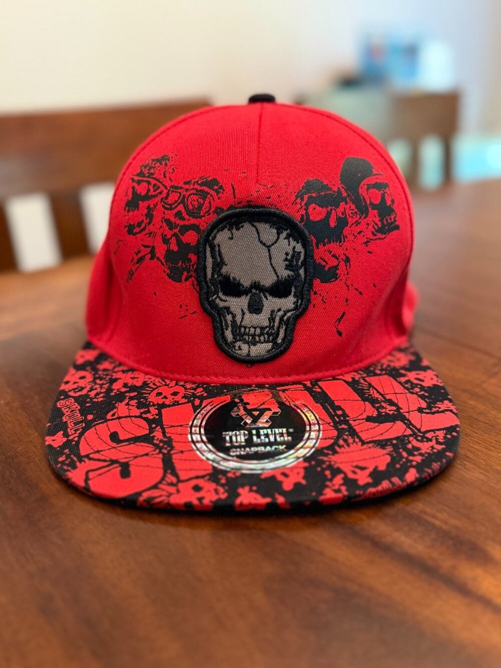 Top Level Skull Snapback Hat Red Black Y2K Gothic Emo Grunge Streetwear Cap 4224